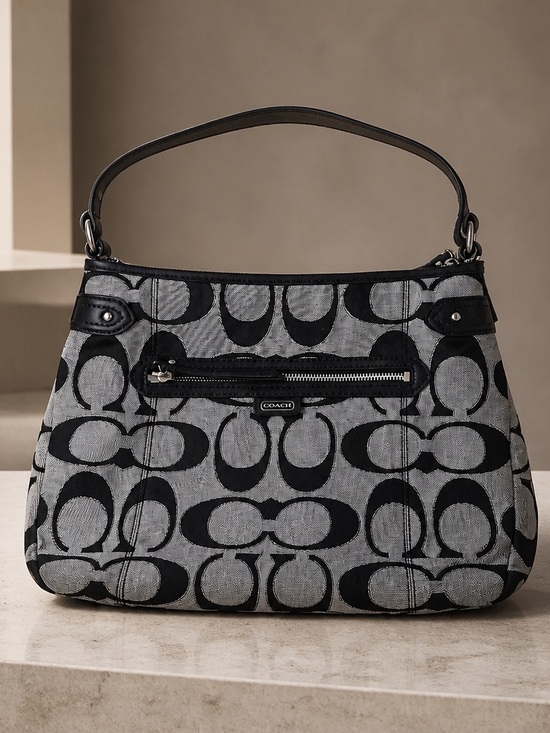 Coach Handbags - COACH 2013 Black Signature Jacquard Hobo Bag with Crossbody strap